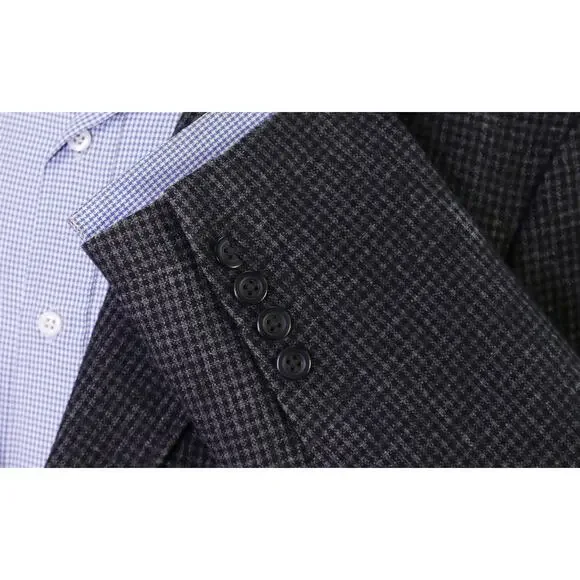 LL Bean Gray Black Gingham Check Knit Woven Blazer Jacket 42R